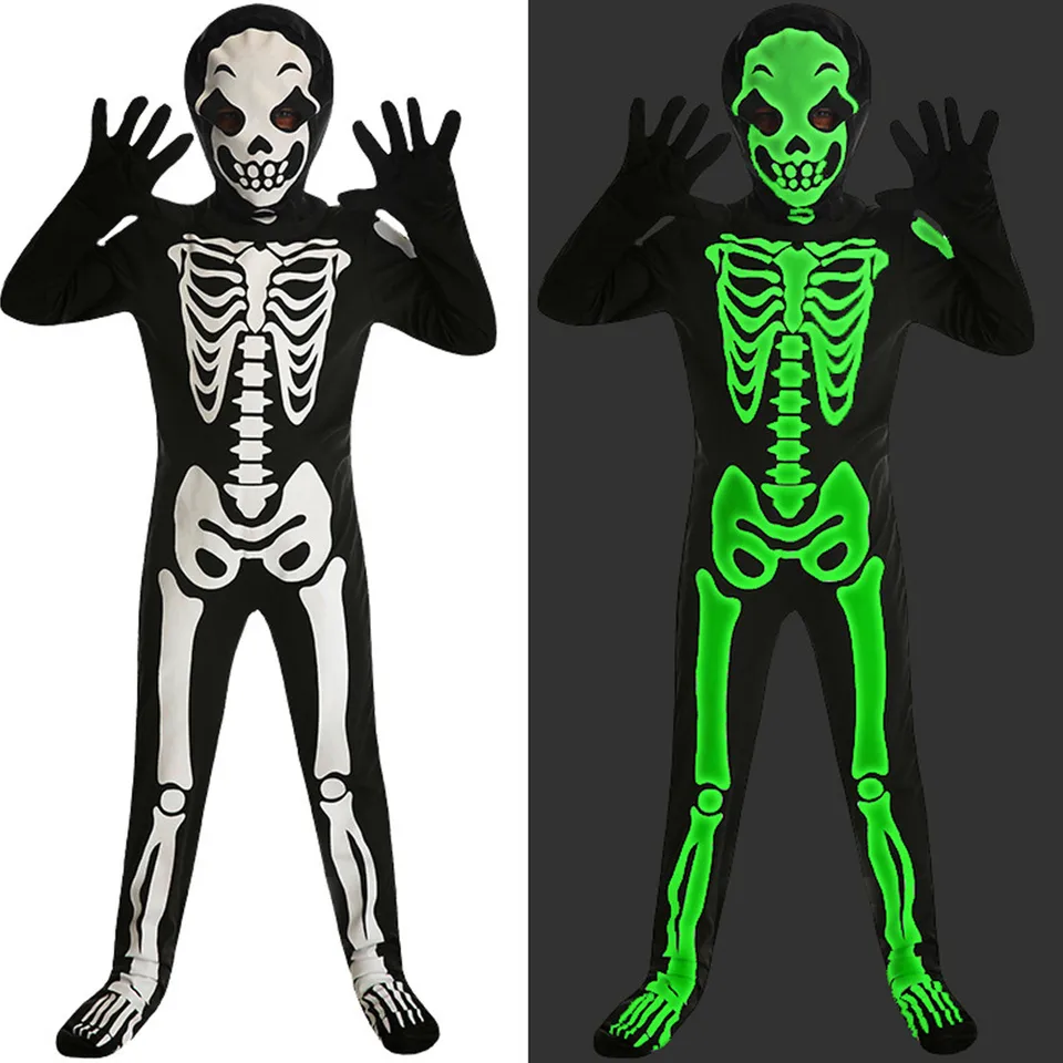 Kid Skeleton Skull BodySuit kostýmy dievča chlapci Scary Zombie Ghost Rola Platená pódium Performance Cosplay Party Dress Up