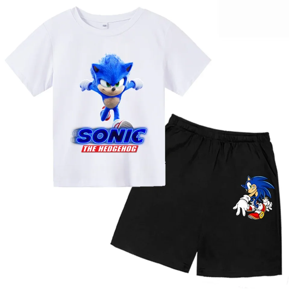 Kid-tričko s tričkami 2 PCS Set Sonic Boys Dievčatá Teenager 2024 letné s krátkym rukávom Príležitostné deti Tops TEE TILE SET detské oblečenie