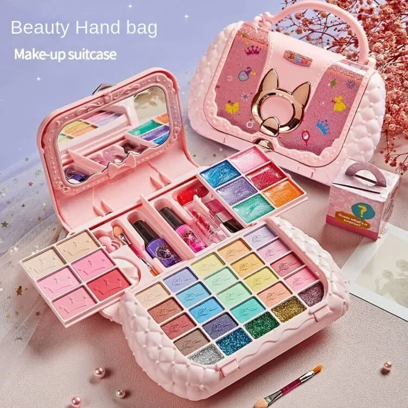 Kids Beauty Toys make -up súprava malá taška umývateľná make -up set predstierajte hračky kozmetické hračky so zrkadlovými darčekmi k narodeninám pre dievčatá