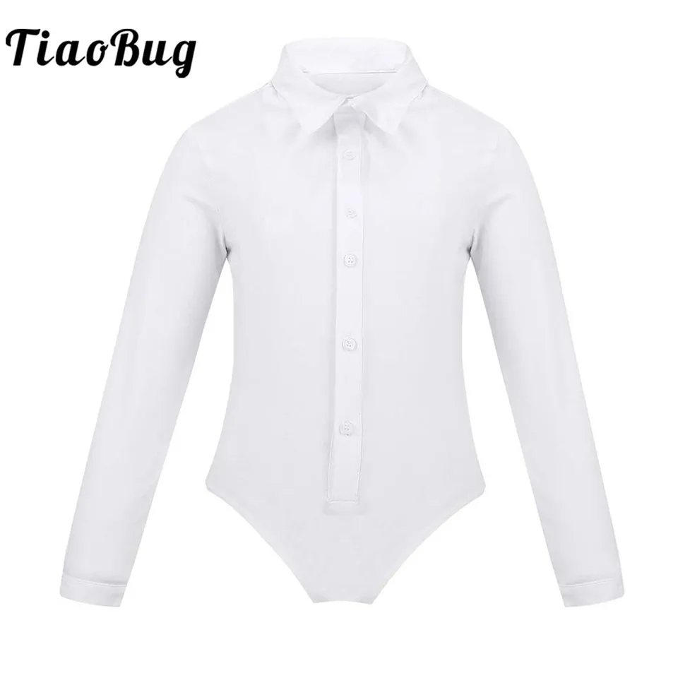 Kids Boys Latinský tanec kostým biele košele s dlhým rukávom móda jednodielny kloš Romper trikot Bodysuit Ballroom Dancing Clothes