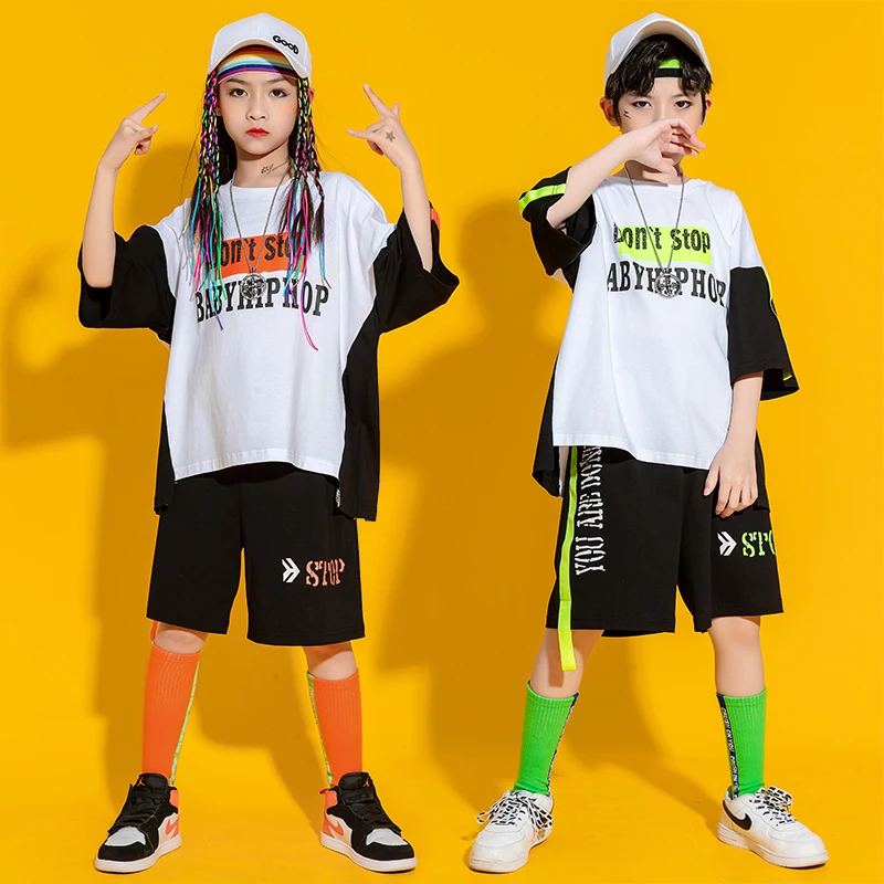 Kids Cool Hip Hop Clothing Grafické tričko Tričky Tops Tops Street Outfits Summer Thorts for Girls Boys Dance Costy Clothes
