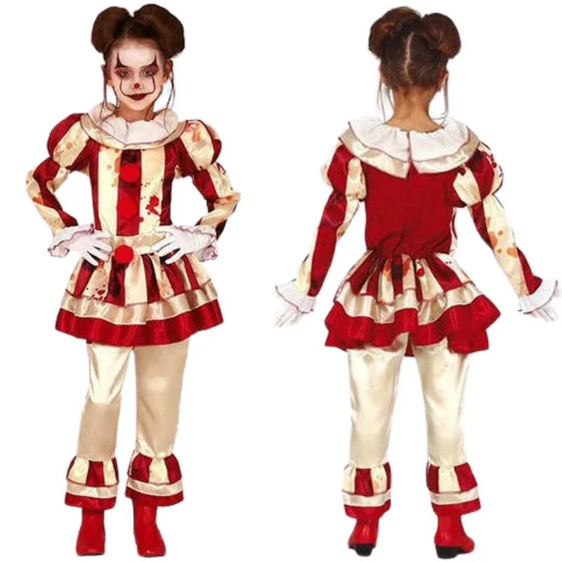 Kids Cosplay dievčatá Joker Cosplay šaty horor klaun golier Halloween Carvinal Party Cosplay kostýmy