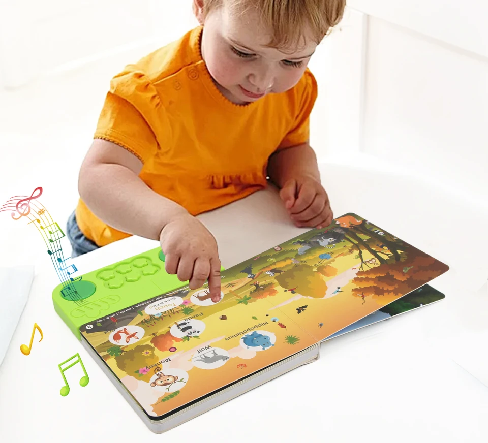Kids Elektronické zvukové knihy so svetlami a melódiou Drum zvuky Zvieratá Kognitívne knihy Interaktívne predškolské vzdelávacie hračky