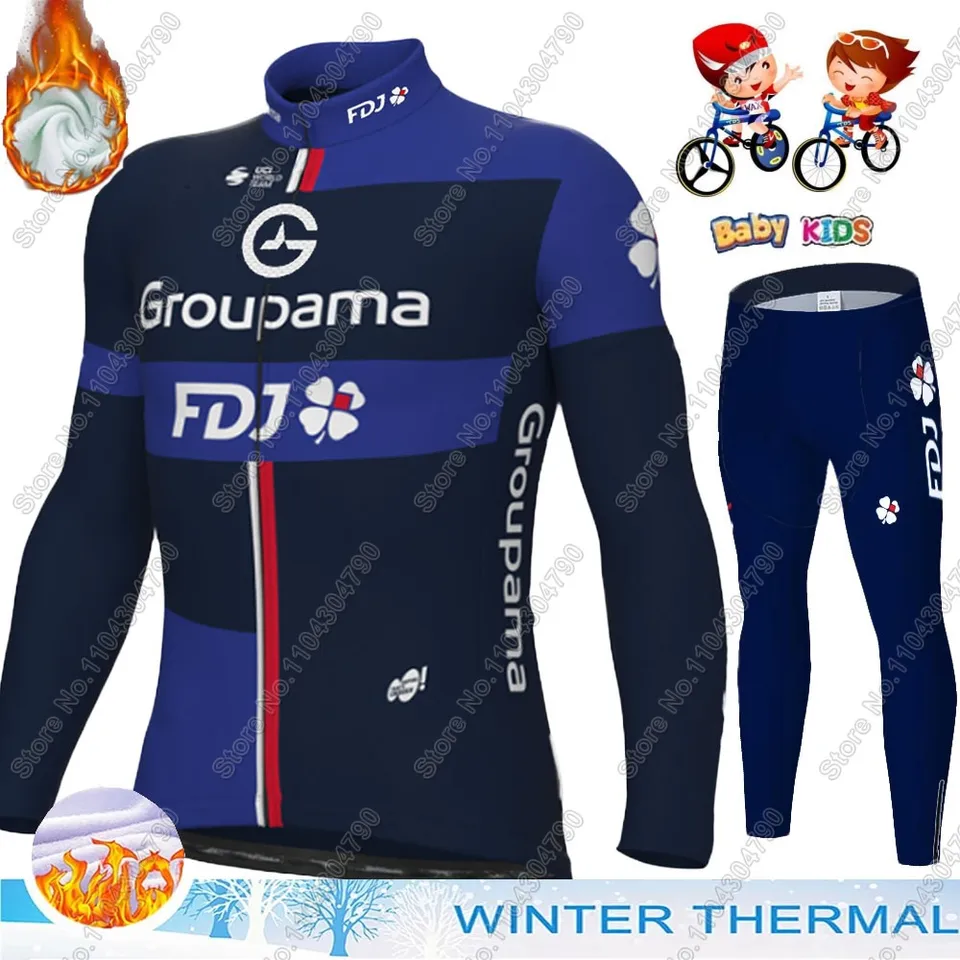 Kids Groupama FDJ 2025 Tímový cyklistický dres Set Boys and Girls Cycling Oblečenie s dlhým rukávom Cyklovanie súprav
