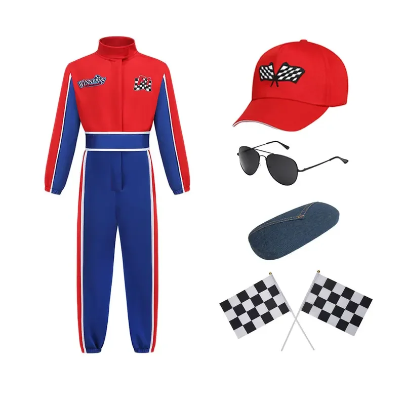 Kids Halloween Career Cosplay Outfits Classic Racing Suit Car Driver Costumes for Party Dress Up