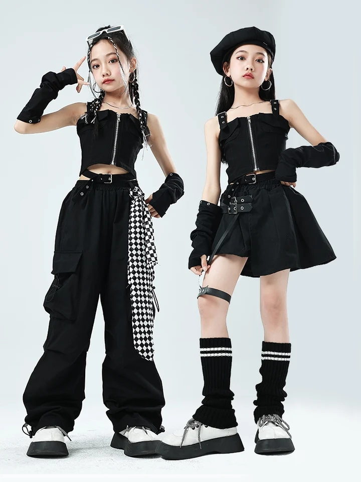 Kids hip hop oblečenie Cool punk čierny jazz tanečný kostým plodiny Tops Pants Street Dance Kpop Performance Stage outtis BL13167