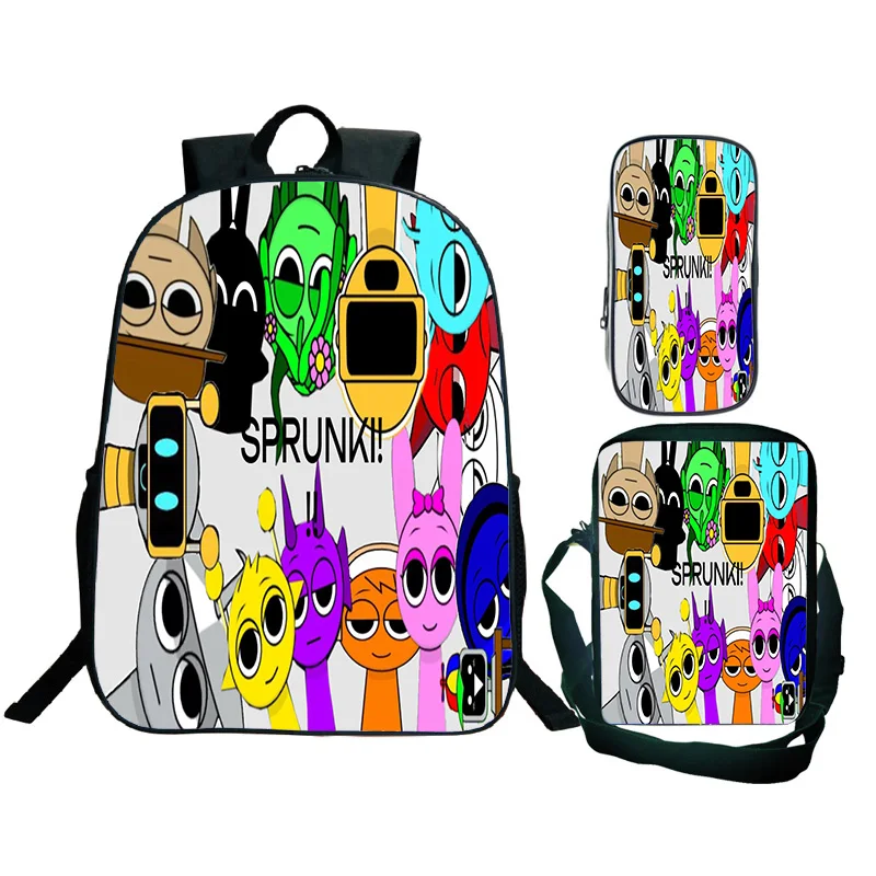 Kids Sprunki, aby zistili prispôsobené detské školské tašky Tri sady základnej školy Boys and Girls Backpacks Mochila