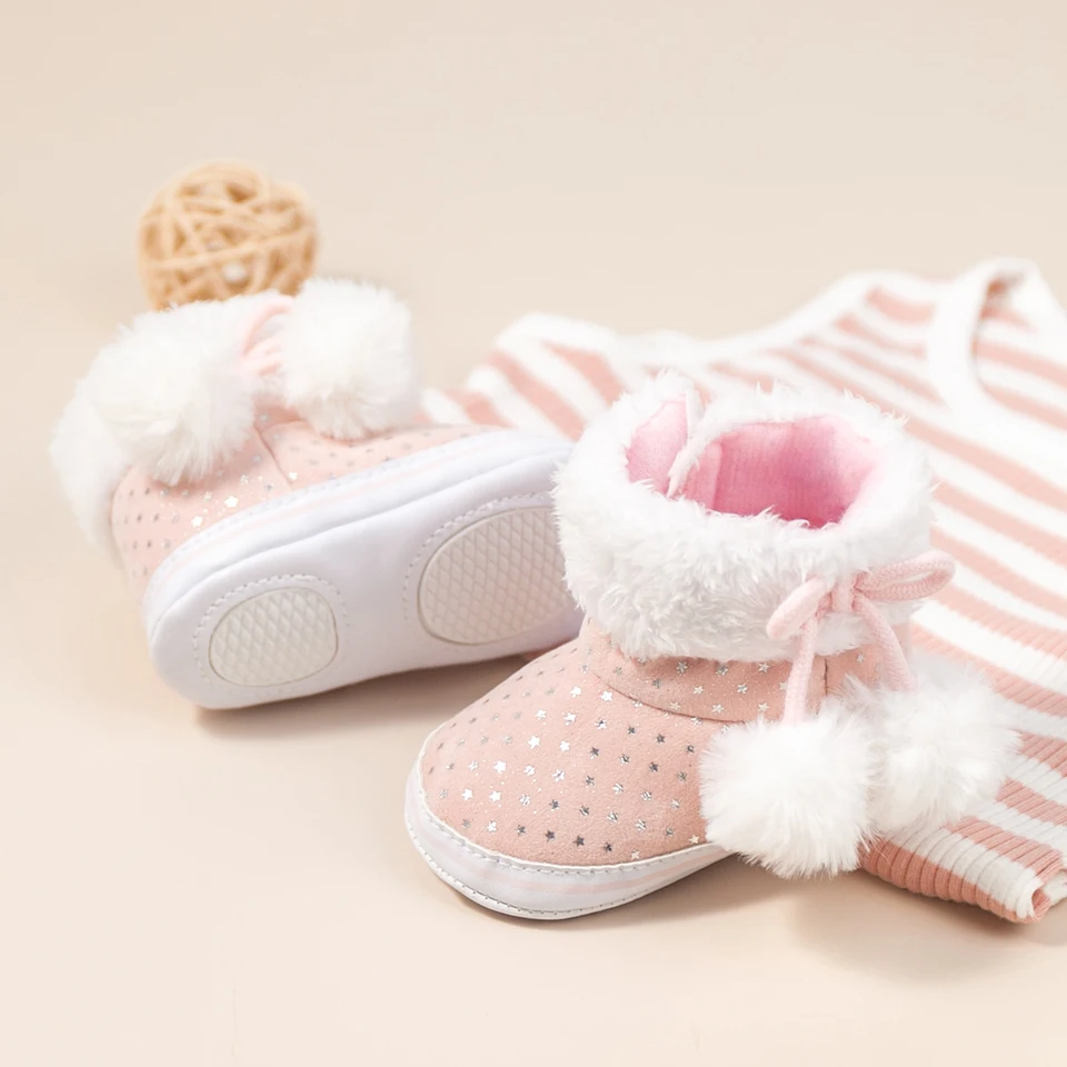 Kidsun 2021 Zimné novorodenecké detské topánky dievčenské topánky ružová hviezda Cotton Soft Sole Sole, ktoré nekĺzne batoľa First Walkers Infan Crib Shoes topánky