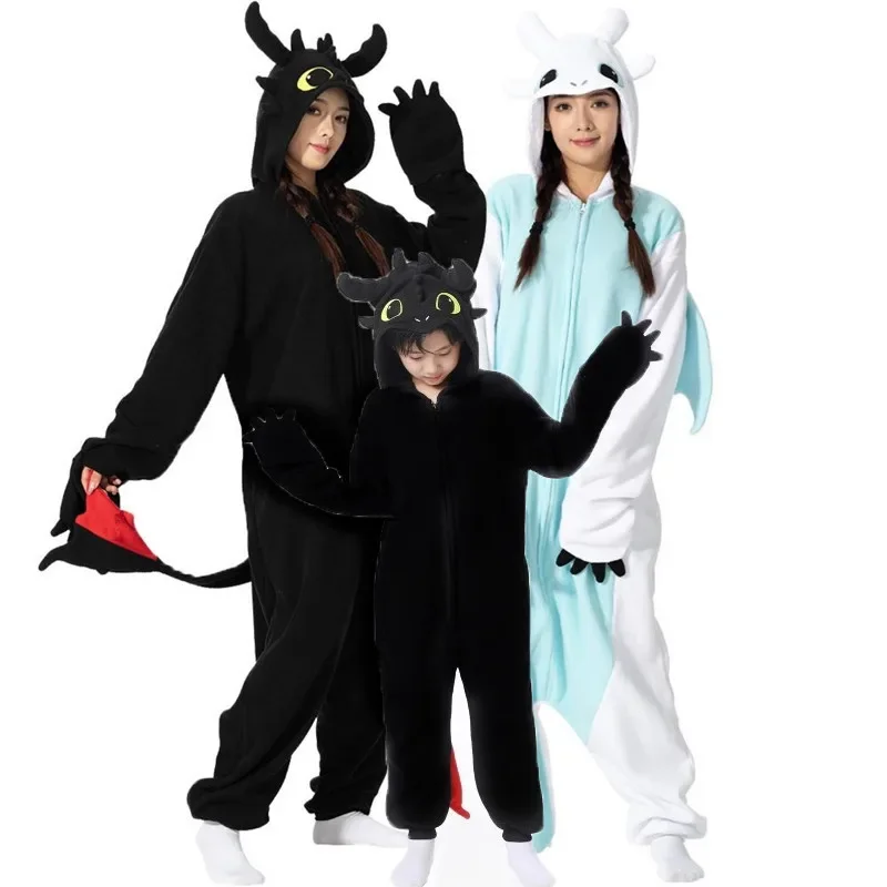 Kigurumi Animal Cartoon OneSie pour enfants a dospelí, pyžamas noirs, kostým de cosplay d'Alloween, vêtements d'intérieur de