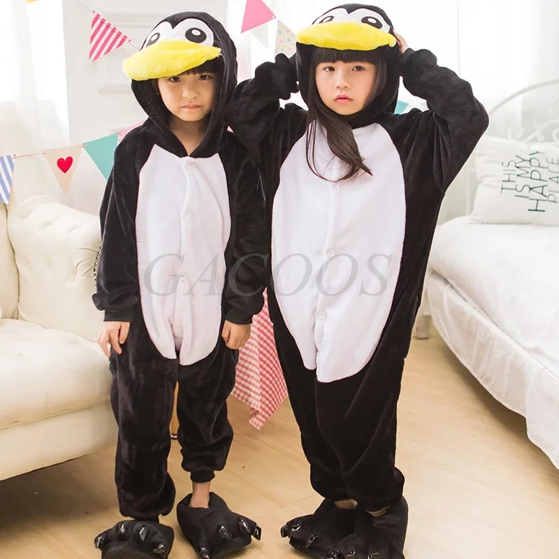Kigurumi Detské pre deti zimný teplý chlapec pyžamy zviera zvierat Penguin steh pijamas dievča spánok