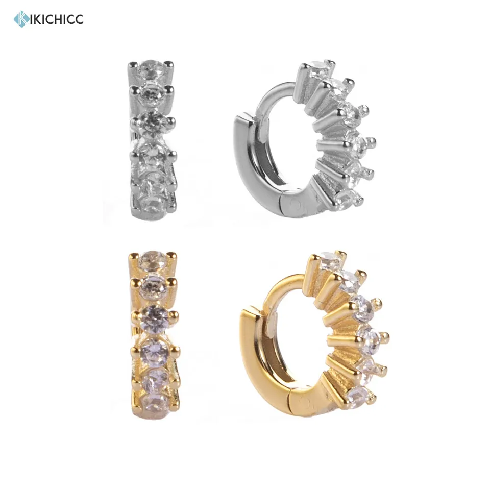 Kikichicc 925 Sterling Silver 5mm Crystal Huggies Mini Hoops Circle Loops Zirkón CZ Dámske luxusné špeciálne šperky