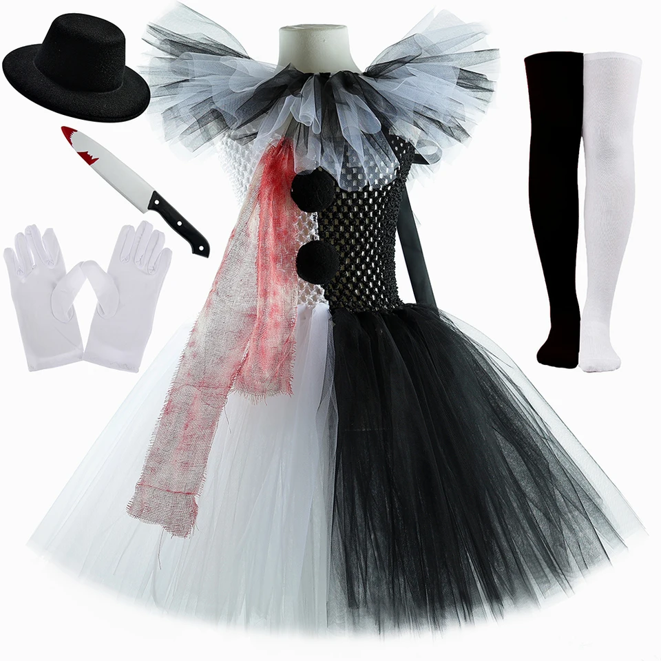 Killer klaun kostým pre dievčatá Halloween Fancy Tutu šaty krv Strašidelné umenie Clown Terifer kostým pre deti karnevalové oblečenie