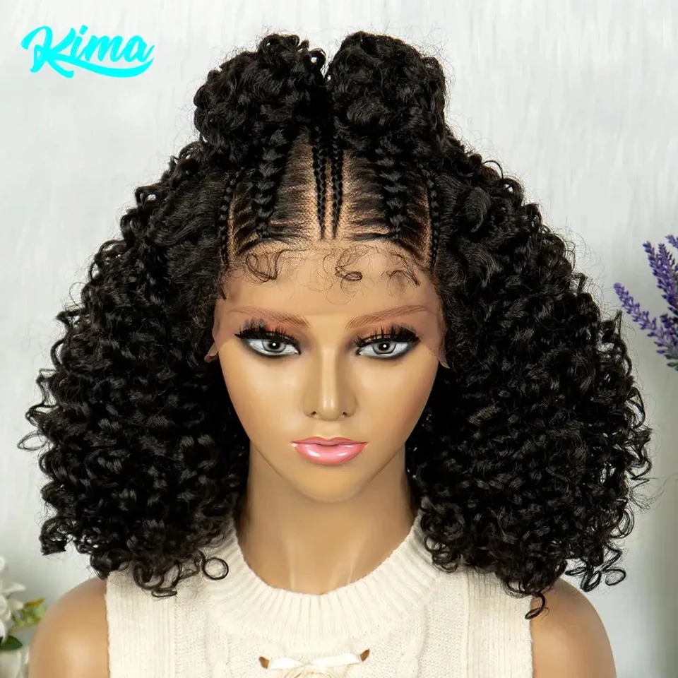 Kima Frontal Cornrow Twisted 16 palcov kučeravé bob 13*4 Syntetická čipka predná parochňa Horná uzla Spletená stuha Buchta.