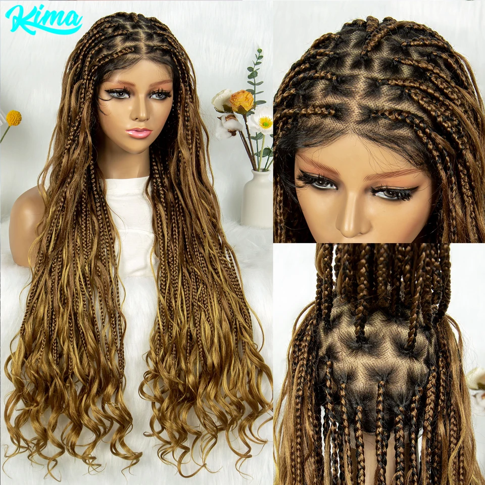 Kima Syntetická plná čipka spletená parochňa bohyne box Braidy parochne Boho bez plodín s detskými vlasmi pre čierne ženy 34 palcov