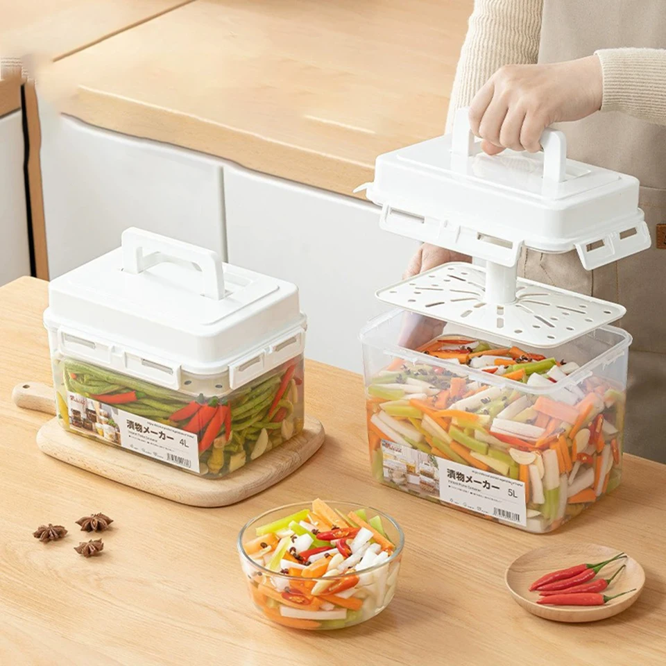 Kimchi kontajner kuchynský organizátor zásobníky s tlačovým tanierom prenosné nepriepustné fermentácie pre prácu cestovná cestovná kancelária Pantry Pantry