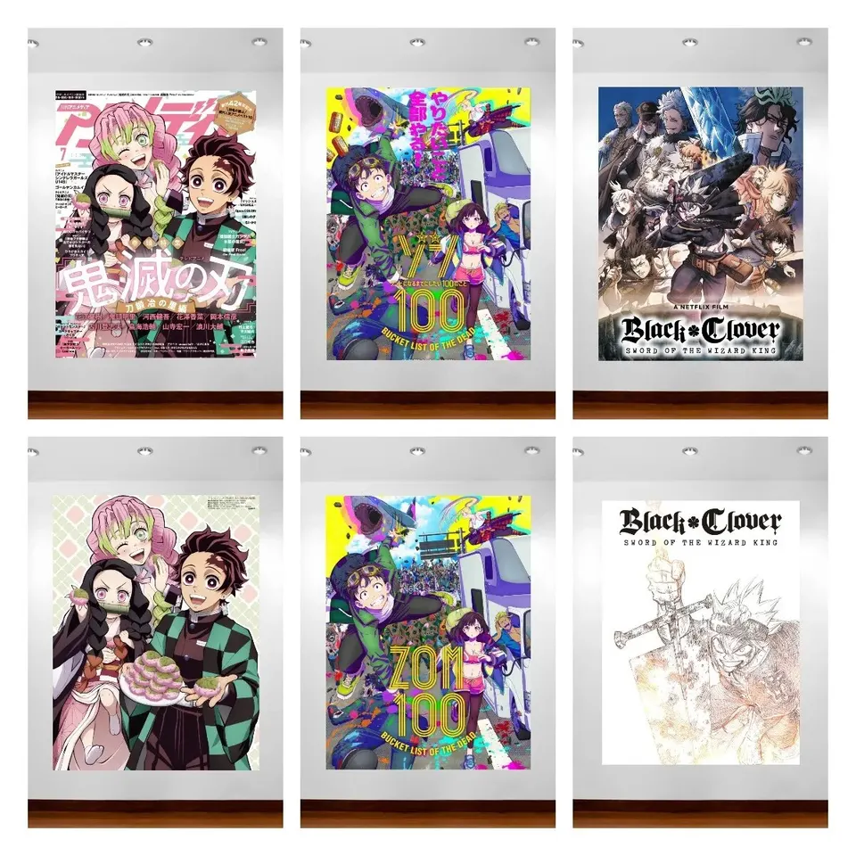 Kimetsu no yaiba čierny ďatelina anime plátno plagát nástenné umenie pre obývaciu izbu spálňa domov dekor vysokej kvality maľba pre anime