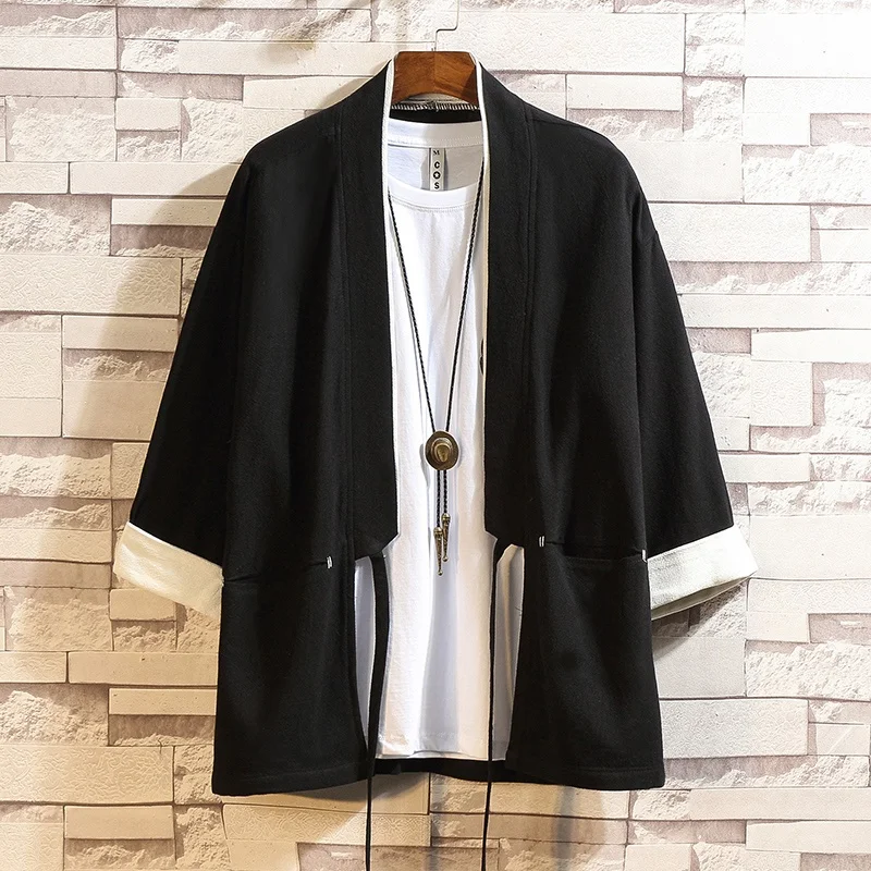 Kimono Cardigan Men 2021 Japonská módna košeľa Kimonos Karate Samurai kostým yukata haori bunda japonská pyžamá muž ff2125