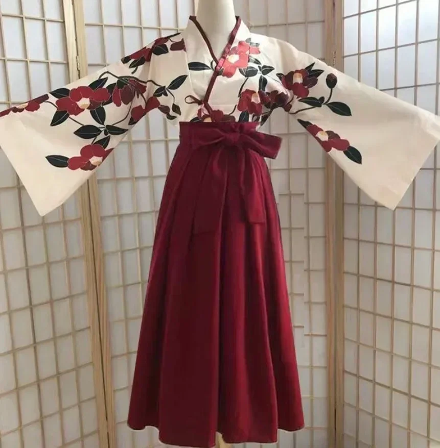 Kimono haori yukata ázijské oblečenie sakura girl japonský štýl kvetinový tlat vintage šaty žena orientálna kamellia milostný kostým