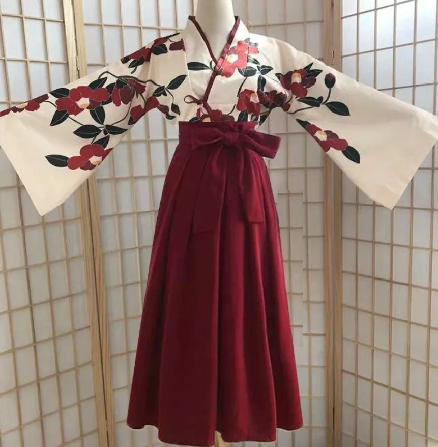 Kimono sakura dievča japonský štýl kvetinové tlač vintage šaty Žena Orientálna kamellia miluje kostým haori yukata ázijské oblečenie
