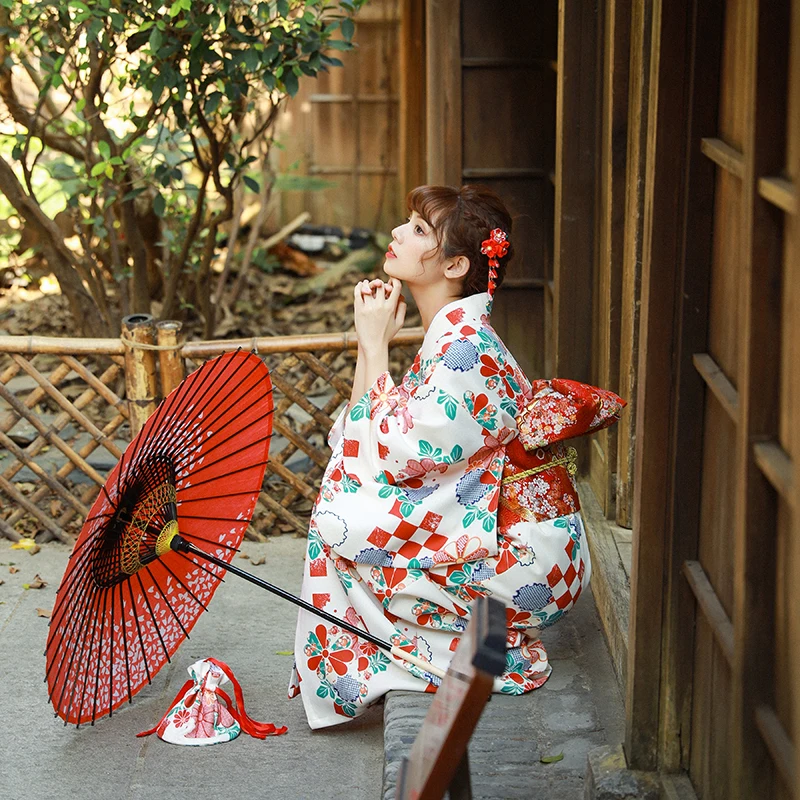Kimono žena japonská tradičná yukata s červeným obi tlačeným Yukata haori cosplay pódium show show vintage ázijské oblečenie