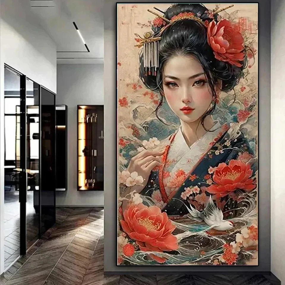 Kimono ženy Diamond maľba starodávny kostým Žena Full kamienok vŕtačka pivonka dievča 3D výšivka mozaika