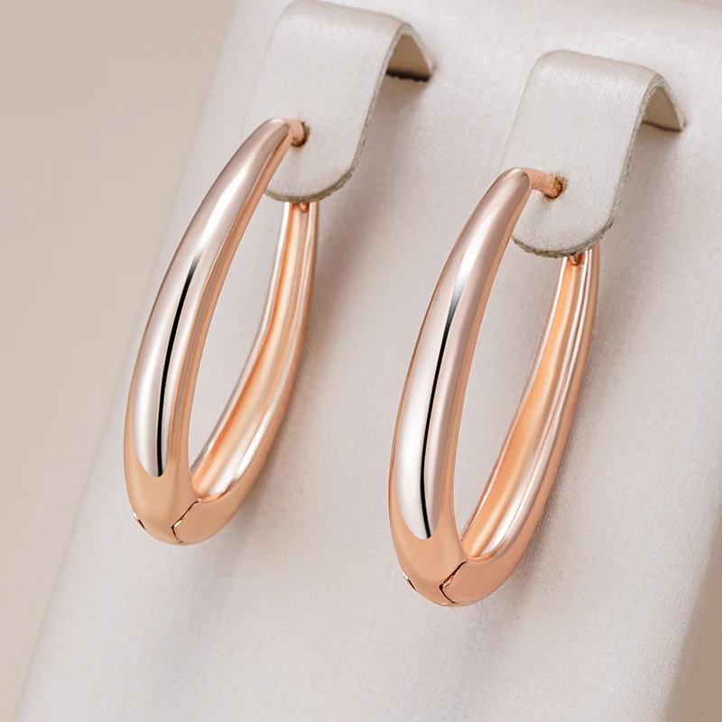 Kinel horúca móda lesklé náušnice obruče 585 Rose Gold Farba jednoduché štvorcové náušnice pre ženy Vysoko kvalitné denné jemné šperky