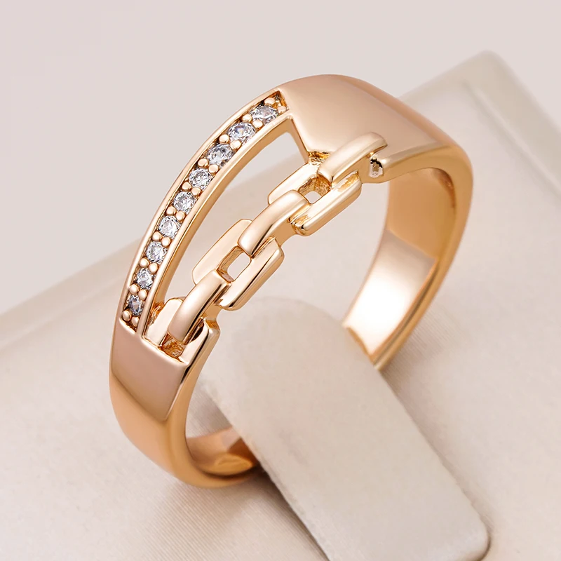 Kinel jedinečný 585 Rose Gold Color Kríž veľké prstene pre ženy móda Šumivé prírodné zirkón Moderná svadobná hostina Denné šperky