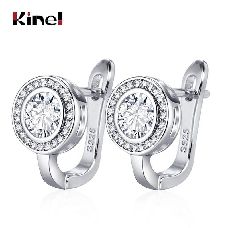 Kinel Trendy Round White Cubic Zirkónia Stud náušnice pre ženy zlaté farby cz ušné gombíky Osobnosť Svadobné šperky darčeky