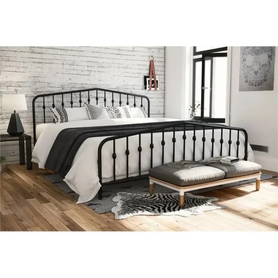 King Bed Bases and Rámy Bushwick kovová posteľ čierny rám v plnej veľkosti Spálňa Domov