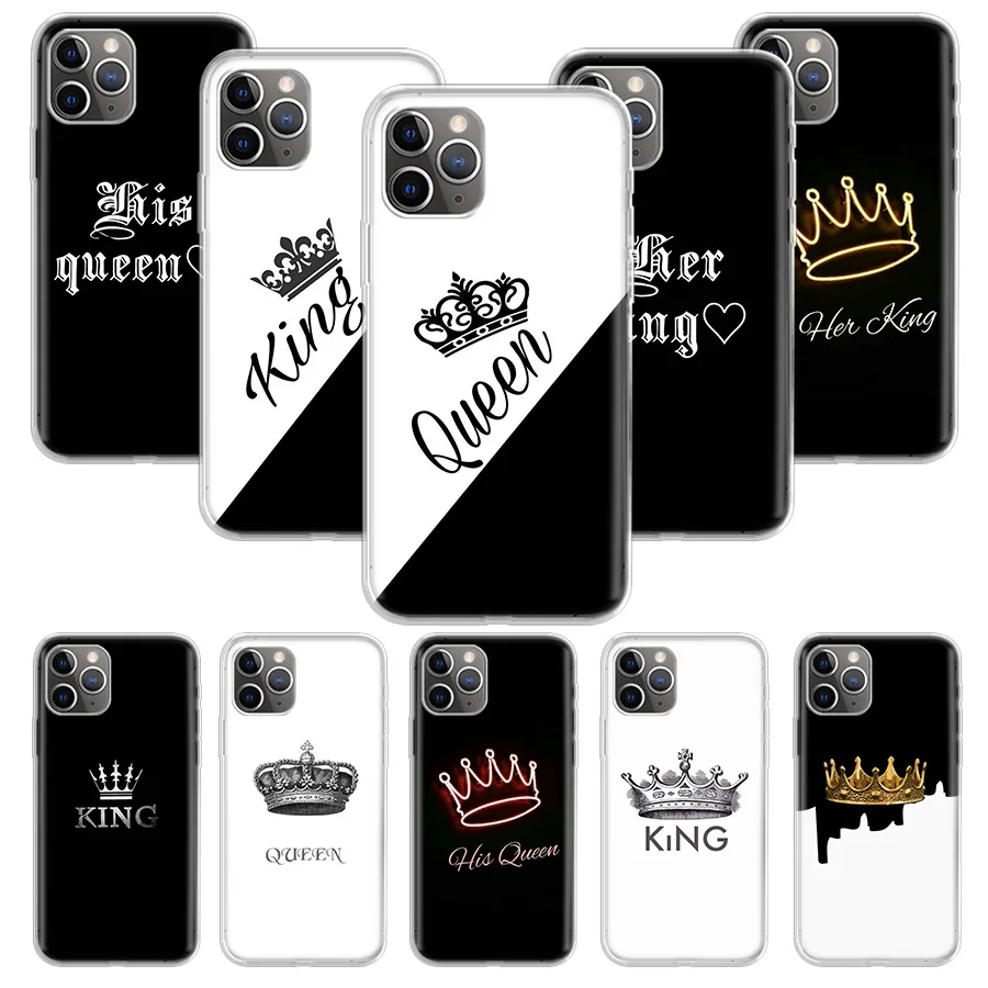 King Queen Pár milovníkov telefónu pre Apple iPhone 16 15 14 13 12 11 Pro Max xs xr x 7 + 8 plus SE Soft Shell Cover Coque 15 +