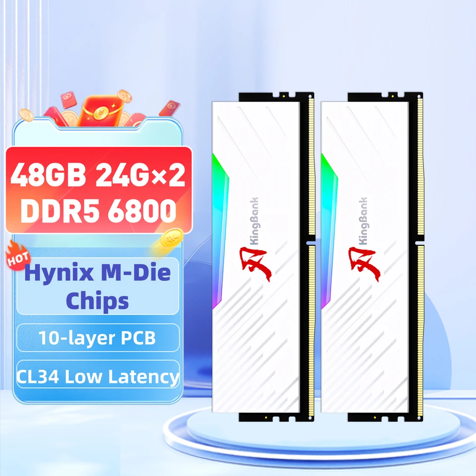 Kingbank 48 GB 24 GB Pamäť DDR5 24 GBX2 6800MHz RGB RAM HYNIX M DIE DDR 5 1,4V DUULE-KANEL DIMM DIMM Pamäťová banka
