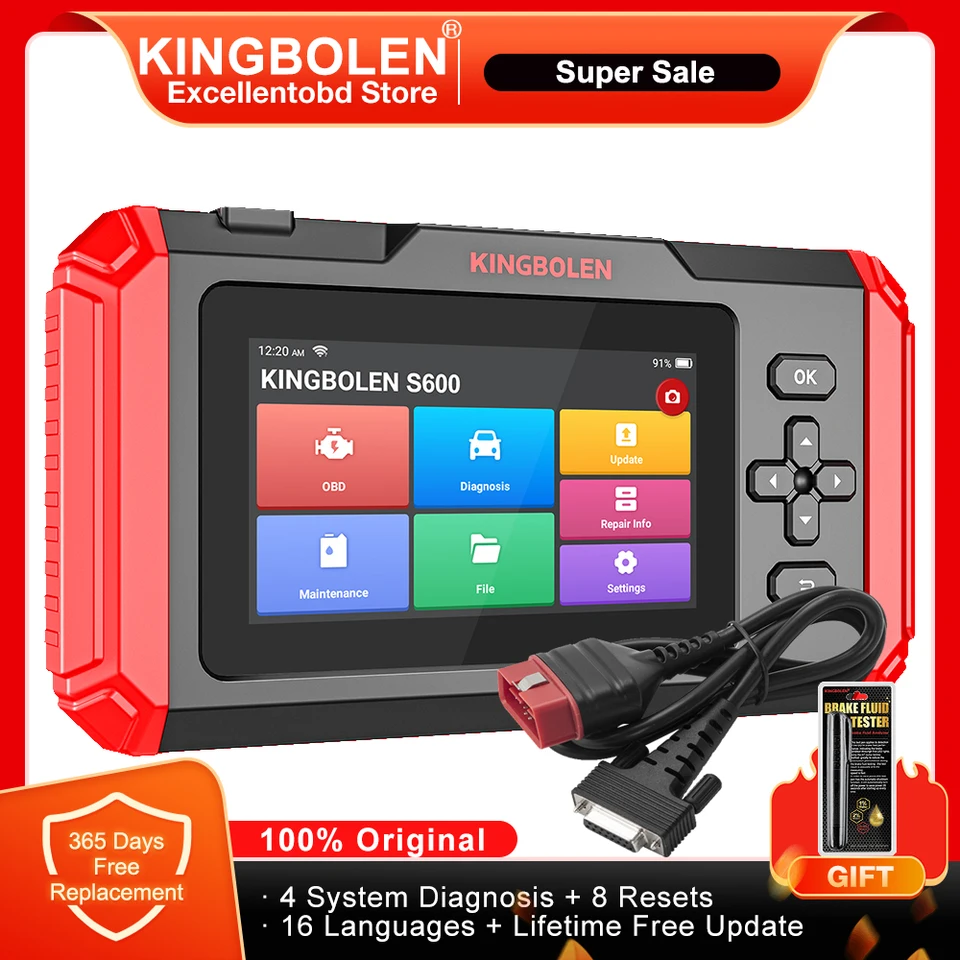 Kingbolen S600 4 Systémy Diagnostické nástroje automobilu 8 RESES ABS SRS ECM TCM OBD2 SKENER SKENER ZADARMO ZADARMO Aktualizácia Automatická diagnostika