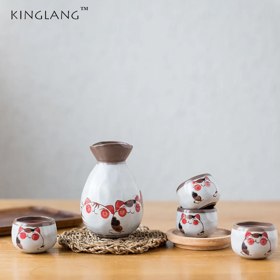 Kinglang Cat Design Japanese Ceramic Sake Pohár s malými pitnými súprava