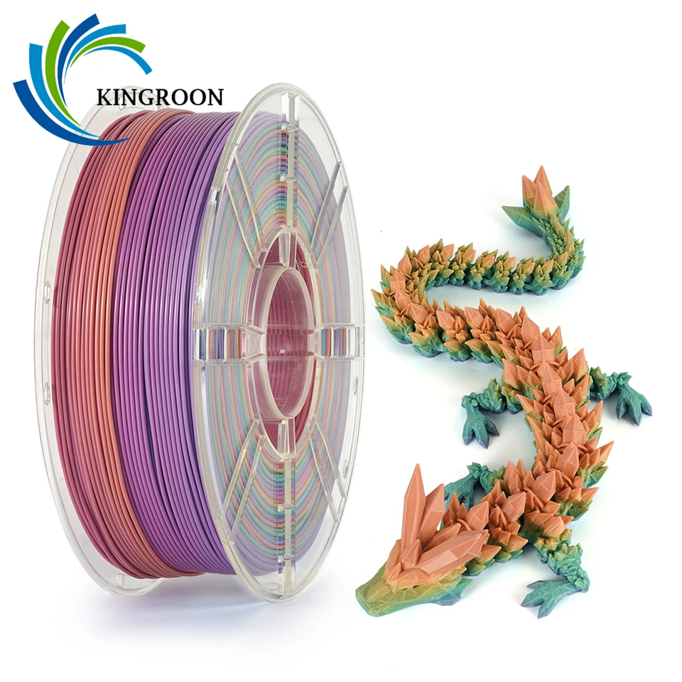 Kingroon Silk Pla Plast 1 kg 1,75 mm, nový multicolor gradient 3D tlačiareň vlákna dúhová plata, priehľadná cievka