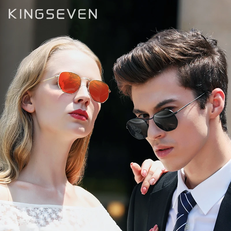 Kingseven nový hexagon retro reflexné slnečné okuliare Men Slnko okuliare z nehrdzavejúcej ocele Oculos Gafas de sol Shades
