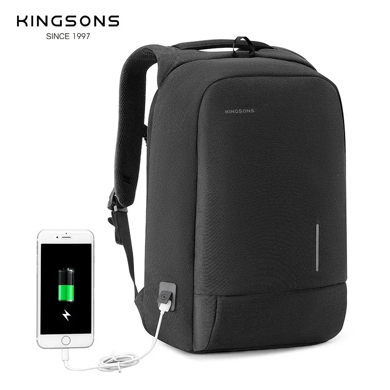 Kingsons Customs Lock Anti Cump Men Dámske batoh pre notebook 13,3/15,6/17,3 palca nepremokavé s nabíjacím portom USB 180 ° otvorené