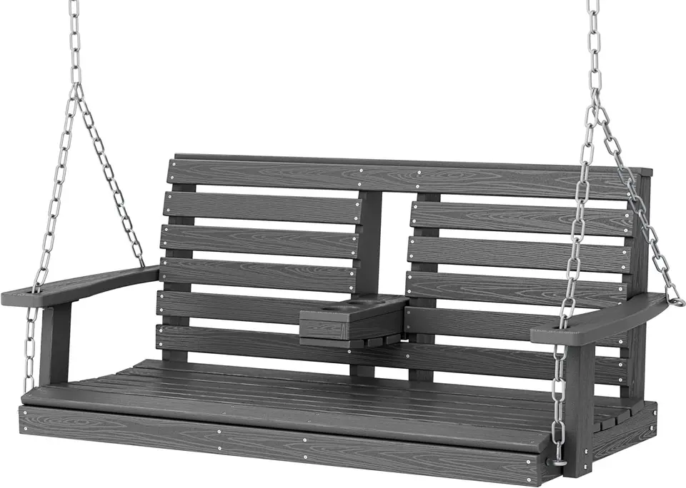 Kingyes Outdoor Hanging Verand Swing, 2 sedadlá s výkyvnou stoličkou s držiakmi pohárov, vodotesnou lavicou s hojdačkou na Courtyard & GA
