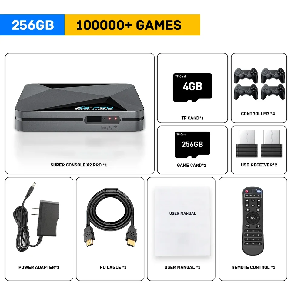 Kinhank Super Console X2 Pro Game Box Retro Video Game Console TV Box 100000 Videohry pre PSP/PS1/Sega Saturn/DC/N64 GamePad