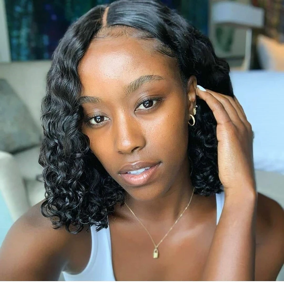 Kinky Curly Bob Parochne s čelenkou bez glueless hlbokej vlny kučeravé krátke bobové parochne pre čierne ženy brazílske ľudské vlasové parochne