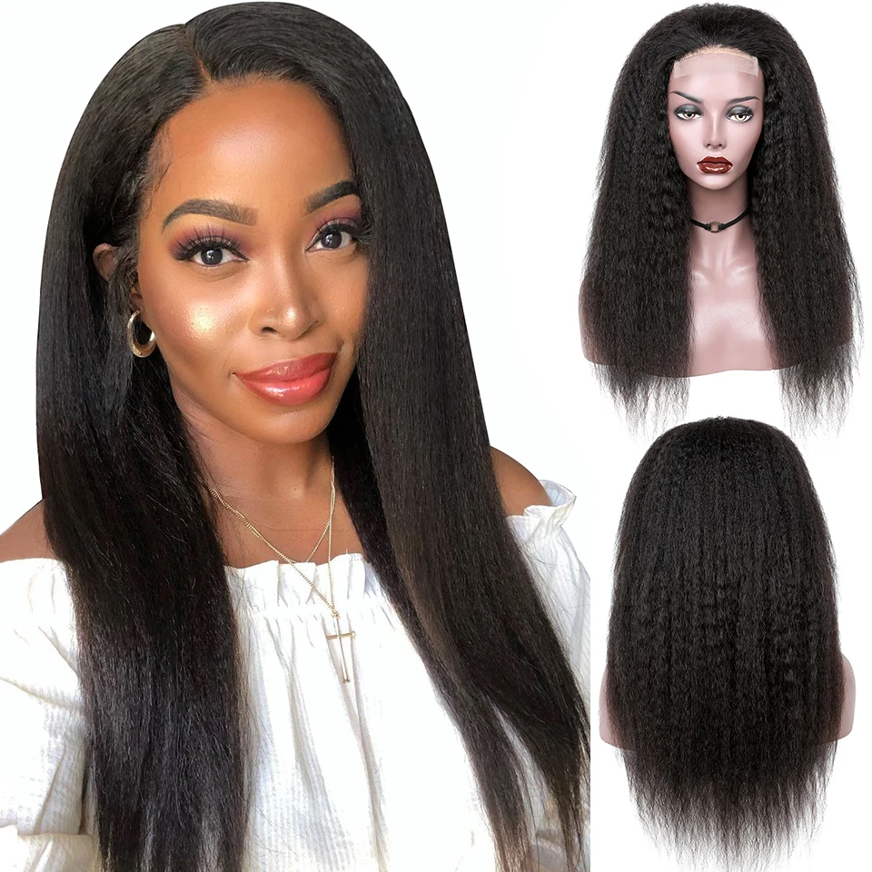 Kinky Straight 4x4 Lace Closure Parochňa vopred vytrhnutá brazílska remy vlasy 13x4 čipkované parochne pre čierne ženy 20 až 30 palcov ľudských vlasov parochne
