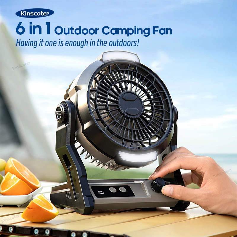 Kinscoter nový vonkajší kemping ventilátor 10000 mAh stolového ventilátora ventilátora ventilátora Multifunkčný vzduchový obeh