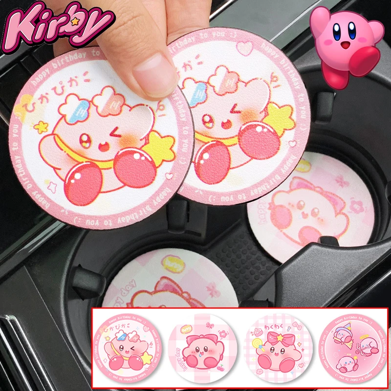Kirby Cartoon Pu Coasters anime interiér dekorácie nekĺzavá voda pohár podložky