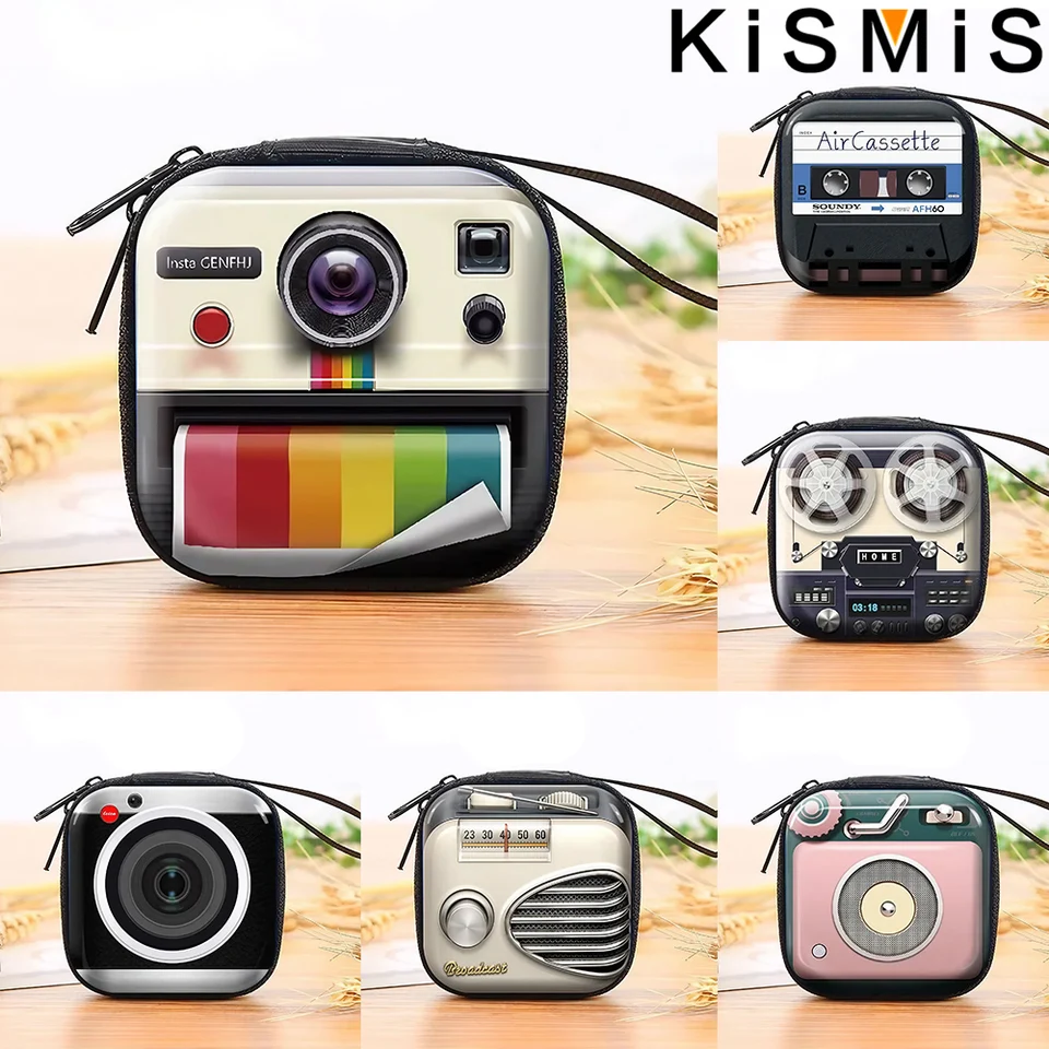 Kismis prenosné puzdro na slúchadlá - Organizátor príslušenstva s držiteľom USB, Cute Mini Cin Coin Conel, Vintage Cassette Design