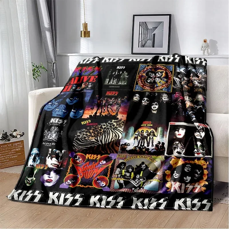 Kiss Band Rock Band 3D tlačená prikrývka flanel prikrývka Super Soft Fleece Hrot prikrývka teplá prikrývka pre spálne pohovky darčeky
