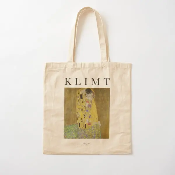 Kiss Gustav Klimt výstava Pos Canvas Bag nakupujúci Tlačené príležitostné potraviny tkanina taška na rameno módna opätovne použiteľná kabelka