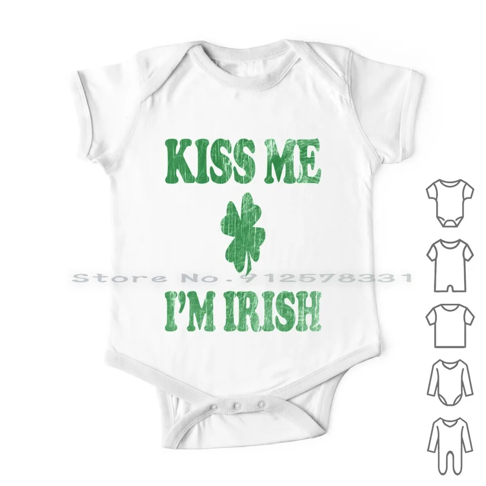 Kiss Me Im Irish Novonarodené detské oblečenie Rompers bavlnené kombinézy klinček Kiss ma im Ír írsky flacky štvorčlenný ďatelina Láska deň zelená
