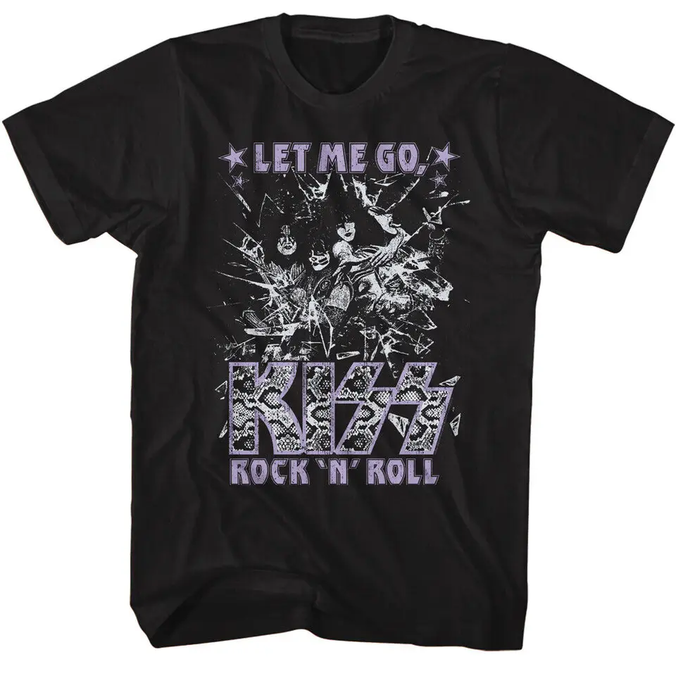 Kiss Shattered Glass Let Me Go Rock n Roll Men's Tirt Tirt Metal Music Band Merch