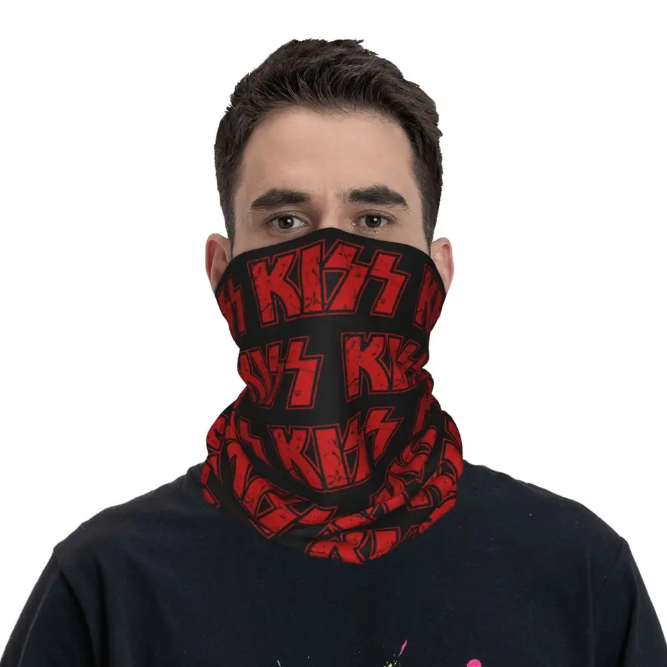 Kiss the Band Logo Red Bandana Cover Cover Tlačená rocková skupina maska ​​Multifunkčný cyklistický cyklistický pokles unisex unisex dospelých umývateľ