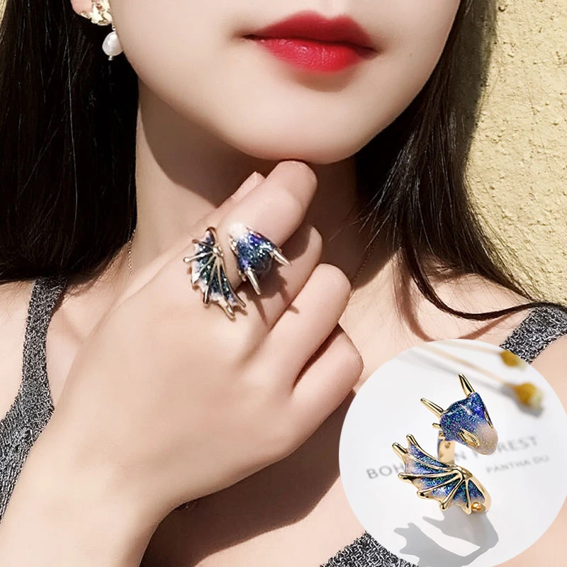 Kiss šperky vintage rytier drak smalt otváranie prstov prsty prsty Men Men Funny preháňanie draka draka flitra ring cosplay party darček