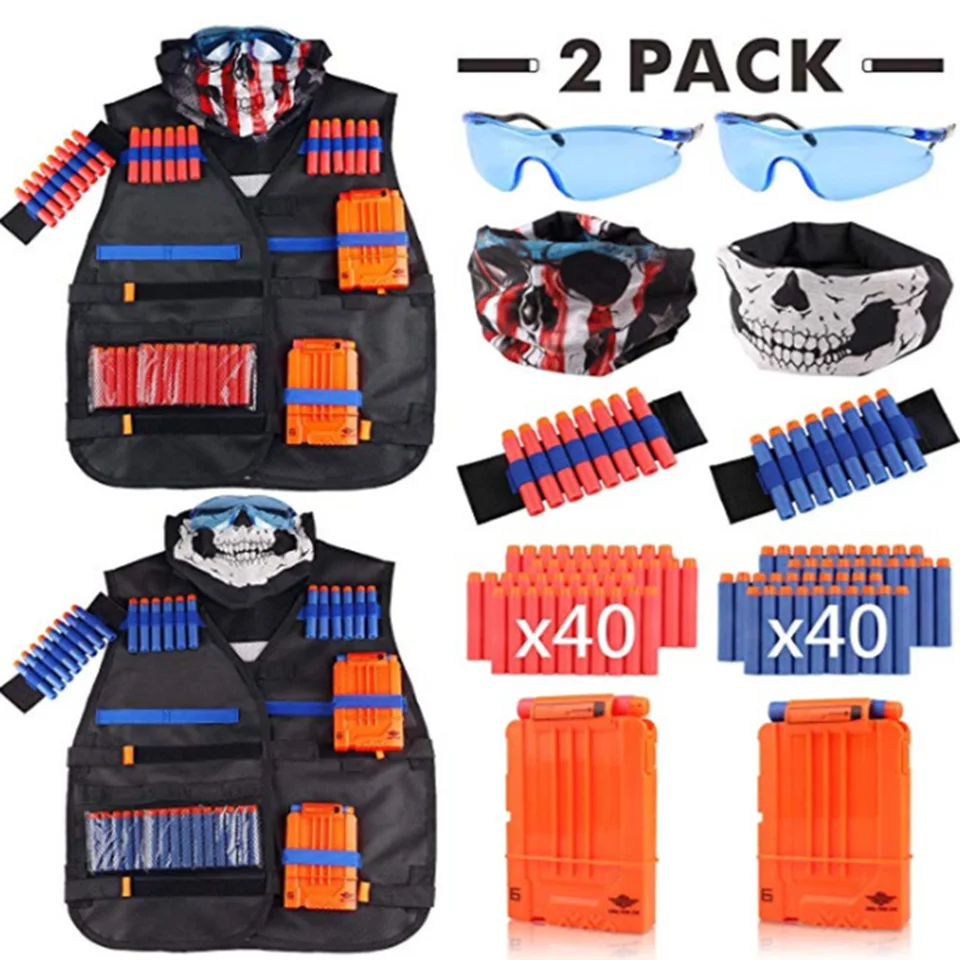 KIT TACTICKÁ Vesta Kit Nerf Guns Series Rebil Darts Reload Clips taktická maska ​​zápästie zápästia a ochranné okuliare Nerf Vest Hračky